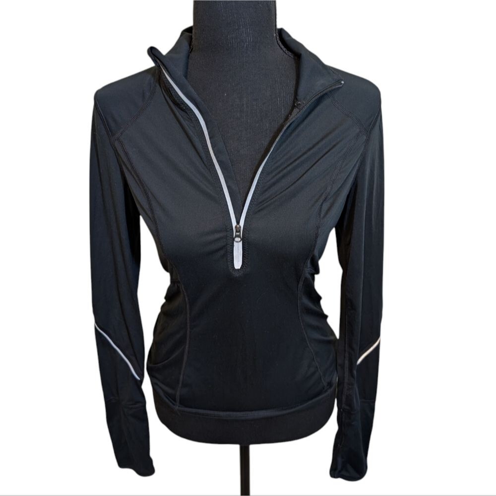 Zella Women's Half Zip Top Black Long Sleeve Thumbhole Athleisure Size XS